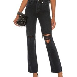 Agolde Women's Black Ripped Straight Leg Jeans Lana